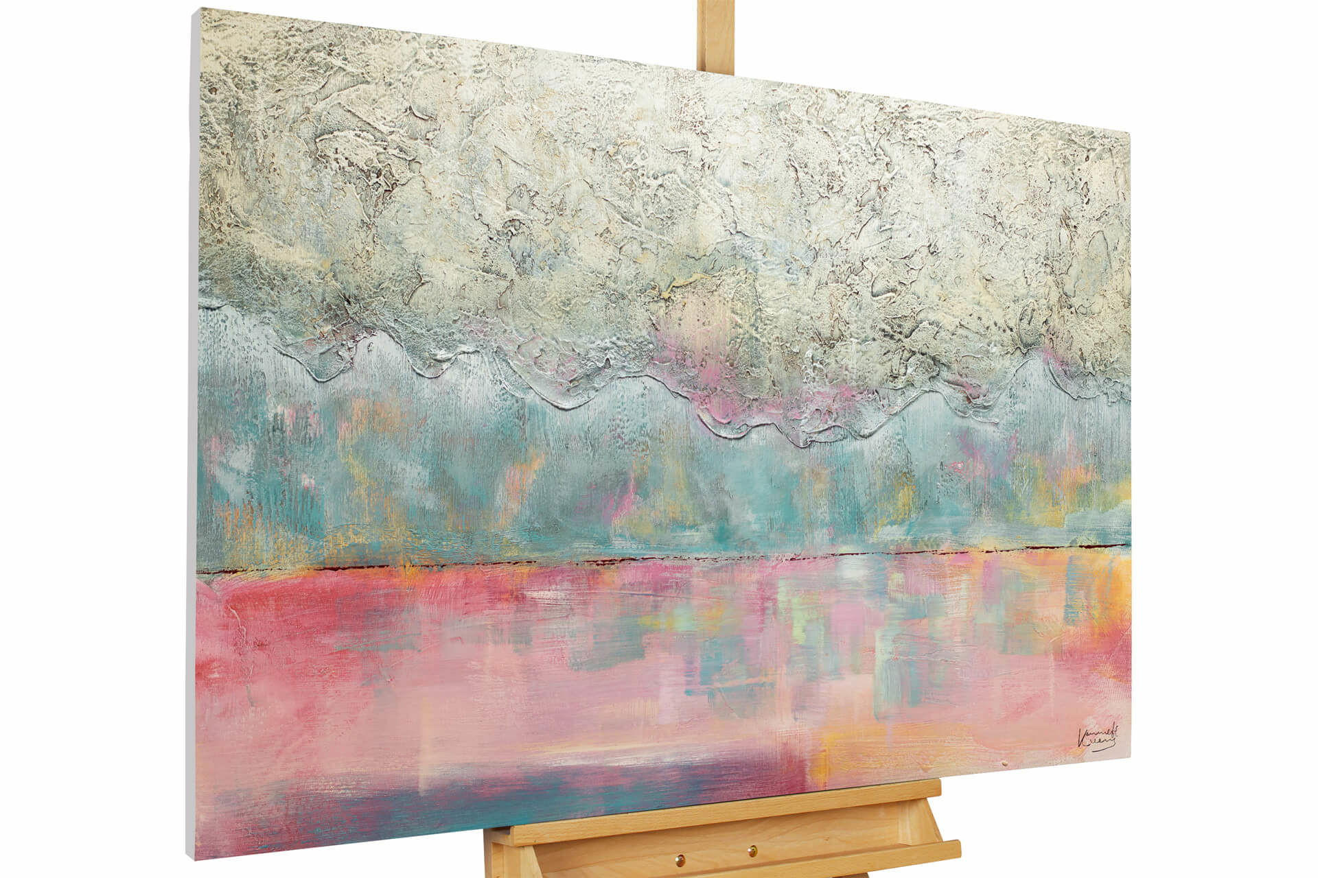 ÖLGEMÄLDE 120/80 cm - Türkis/Beige, Holz/Textil (2.08/80cm) - KUNSTLOFT