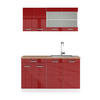 KÜCHENZEILE R-Line Bordeaux Hochglanz/Weiß 140 cm, AP Eiche - Bordeaux/Weiß, Holzwerkstoff (140/81.6/60cm) - Vicco