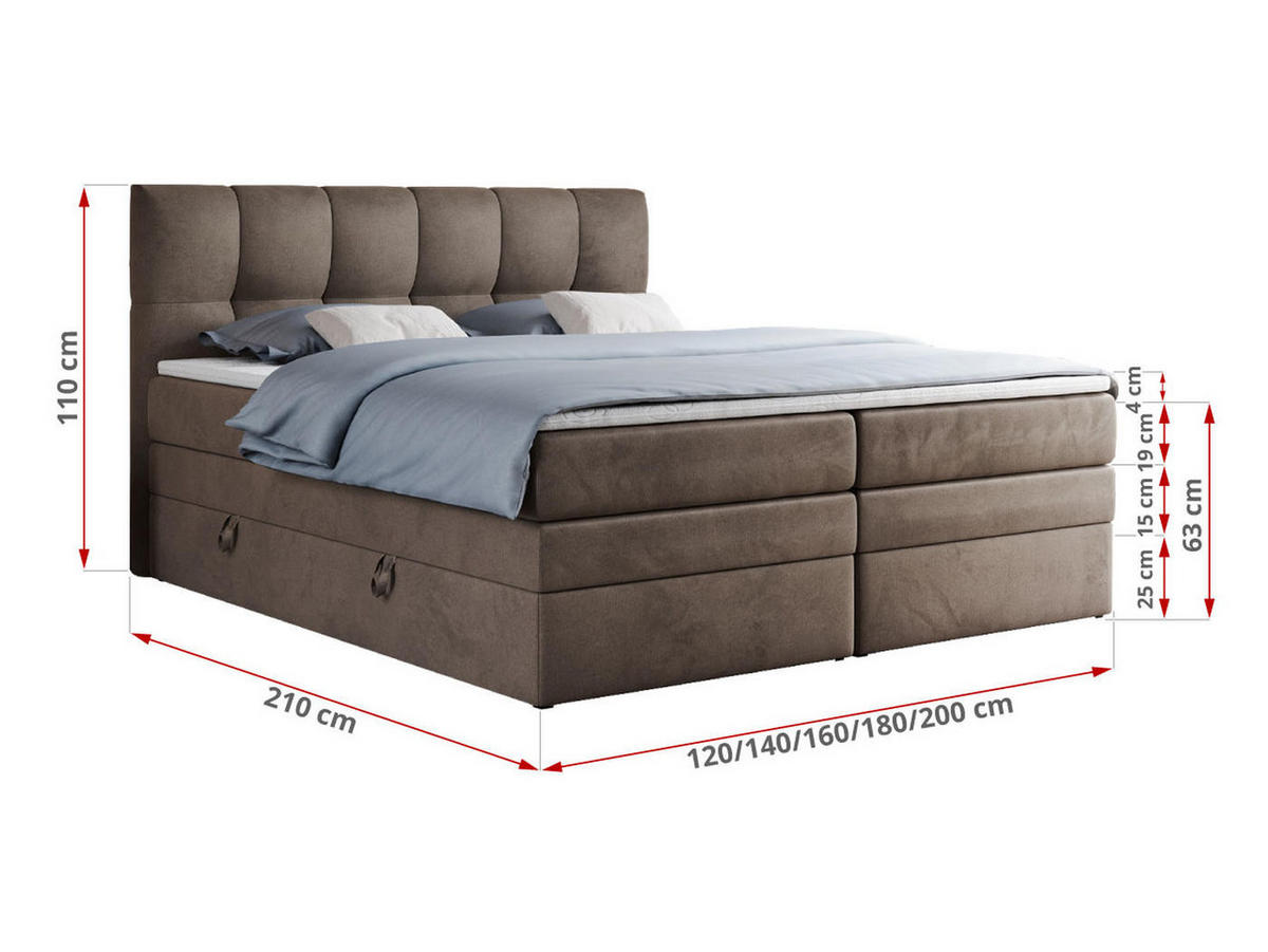 BOXSPRINGBETT ALVIN KING 140/200 Braun Velvet - H3 - Braun, Holz/Textil (140/200cm) - MKS