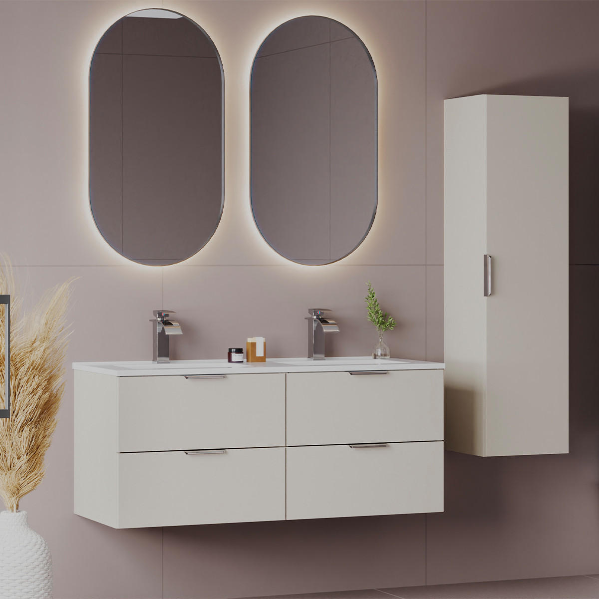 BADMÖBEL 120cm Astrid 2er-Set Kaschmir - Beige, Holzwerkstoff (120/50/45.8cm) - Petits-meubles