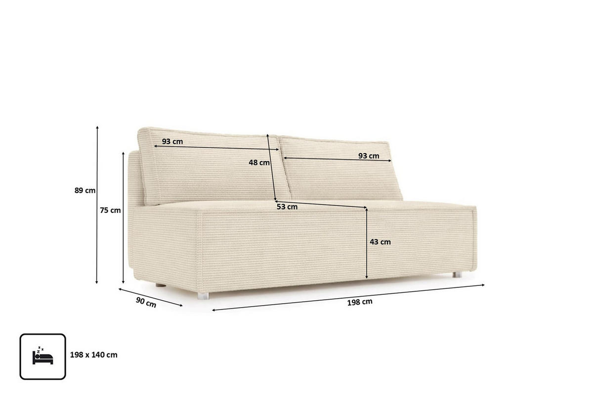 SCHLAFSOFA Mit Bettkasten DUO, Stoff Poso, Ecru - Ecru, Holz (198/89/90cm) - Kaiser Möbel