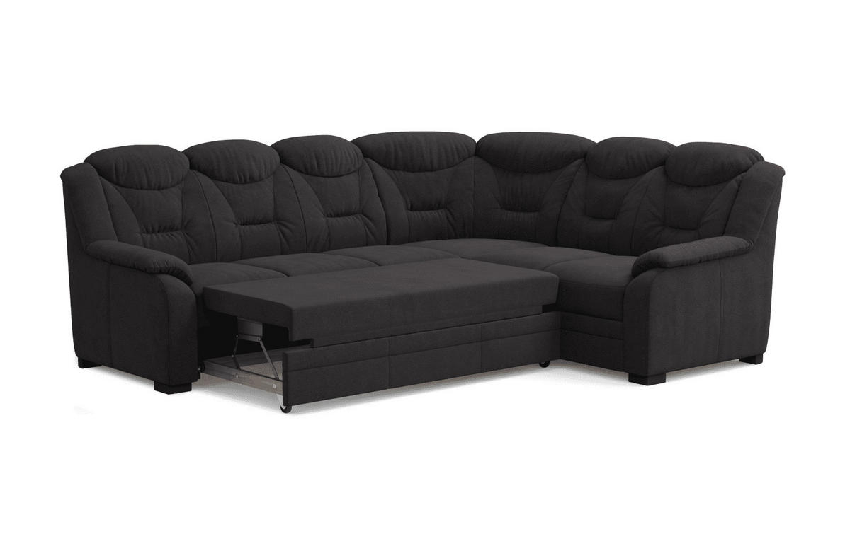 ECKSOFA mit Schlaffunktion und Bettkasten – weiches Chenille-Gewebe - Schwarz Hochglanz/Anthrazit, Holz/Kunststoff (211/263cm) - Cotta