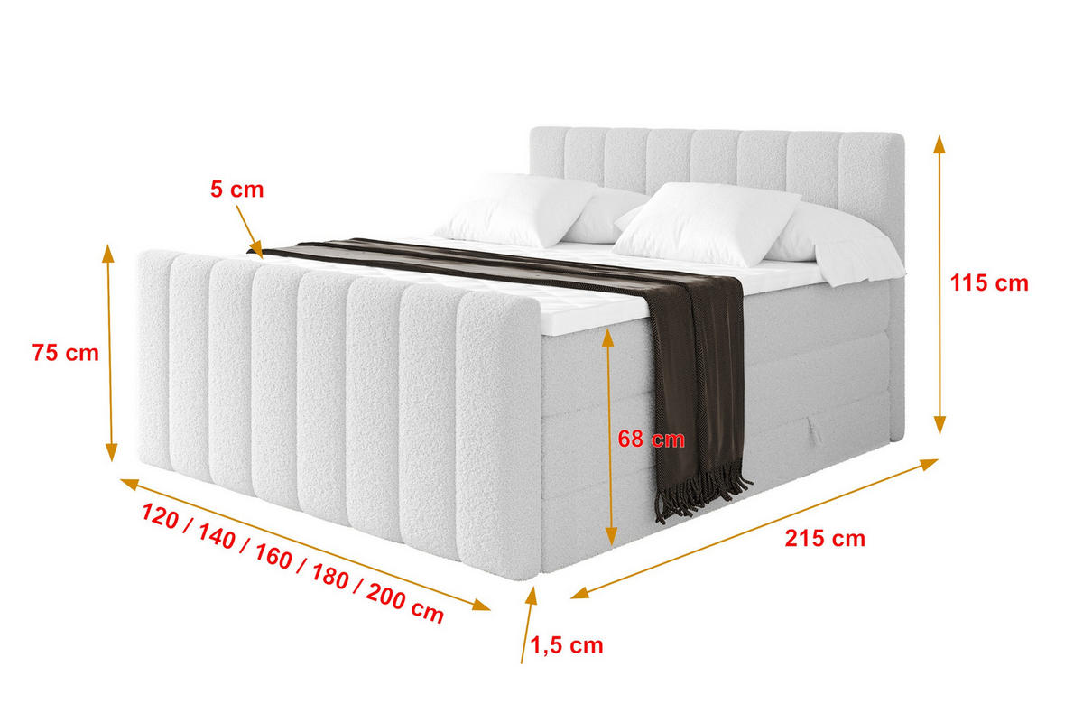 BOXSPRINGOVÁ POSTEL s matrací H3/H4 - OTTA-Z KING - 200x200 cm Bílá - bílá, kompozitní dřevo (200/200cm) - ALTDECOR