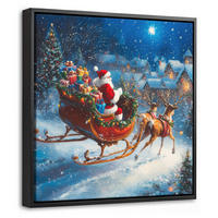 LEINWAND Bilder mit Rahmen - Weihnachtsmann - Rentier - Weihnachten - Schnee - 20x20 - Cognac, Textil (20/20cm) - MuchoWow