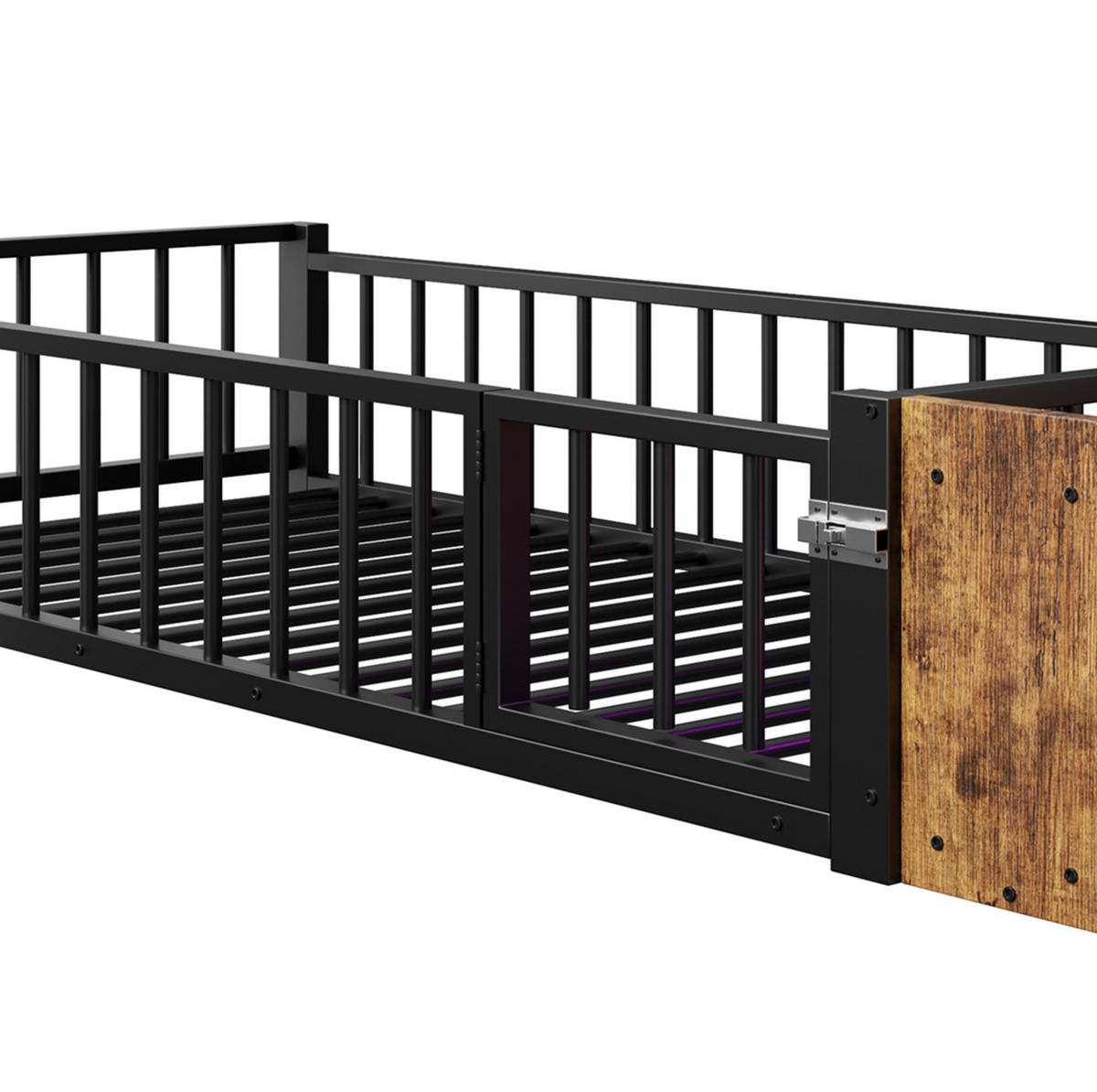 KINDERBETT 90/200 cm Schwarz aus Metall und MDF mit Schutzgeländer und Stauraum - Schwarz, Metall (90/200cm) - OKMYHOME