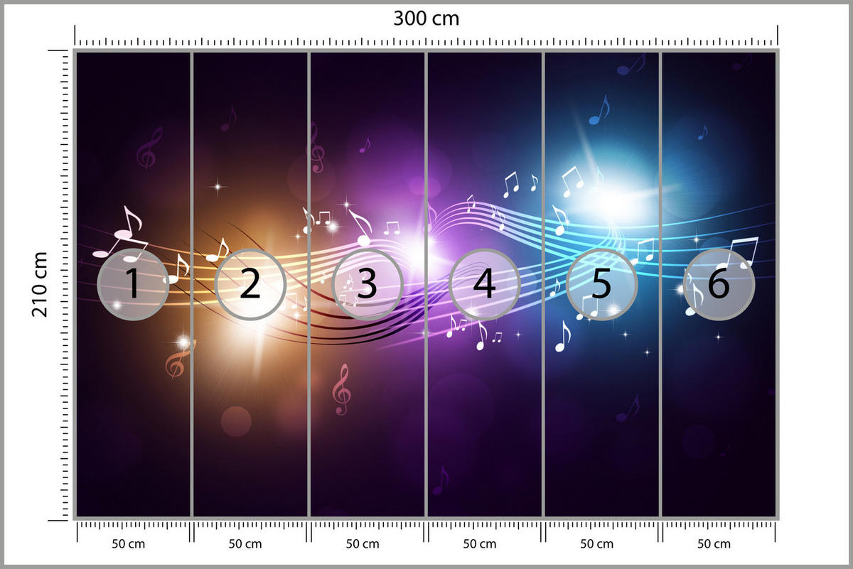 FOTOTAPETA Pre Študentskú Izbu Noty Farebné Pozadie Hudba 300 x 210 cm - oranžová/čierna, papier (300/210cm) - Muralo