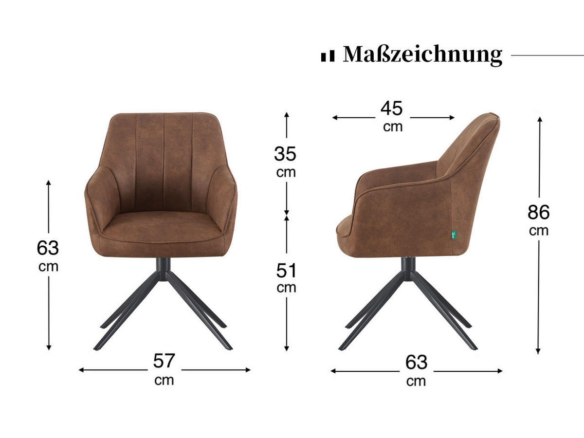 ESSZIMMERSTUHL THOMAS-MILA 2er-Set 360°drehbar - Schwarz, Textil (57/86/63cm) - DUBI Möbel