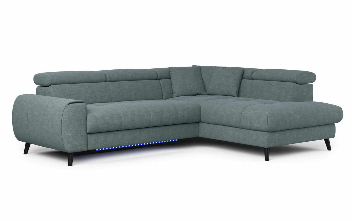 ECKSCHLAFSOFA mit Bettkasten und induktiver Ladefläche + LED - Schwarz/Grün, Holz/Textil (195/246cm) - Cotta
