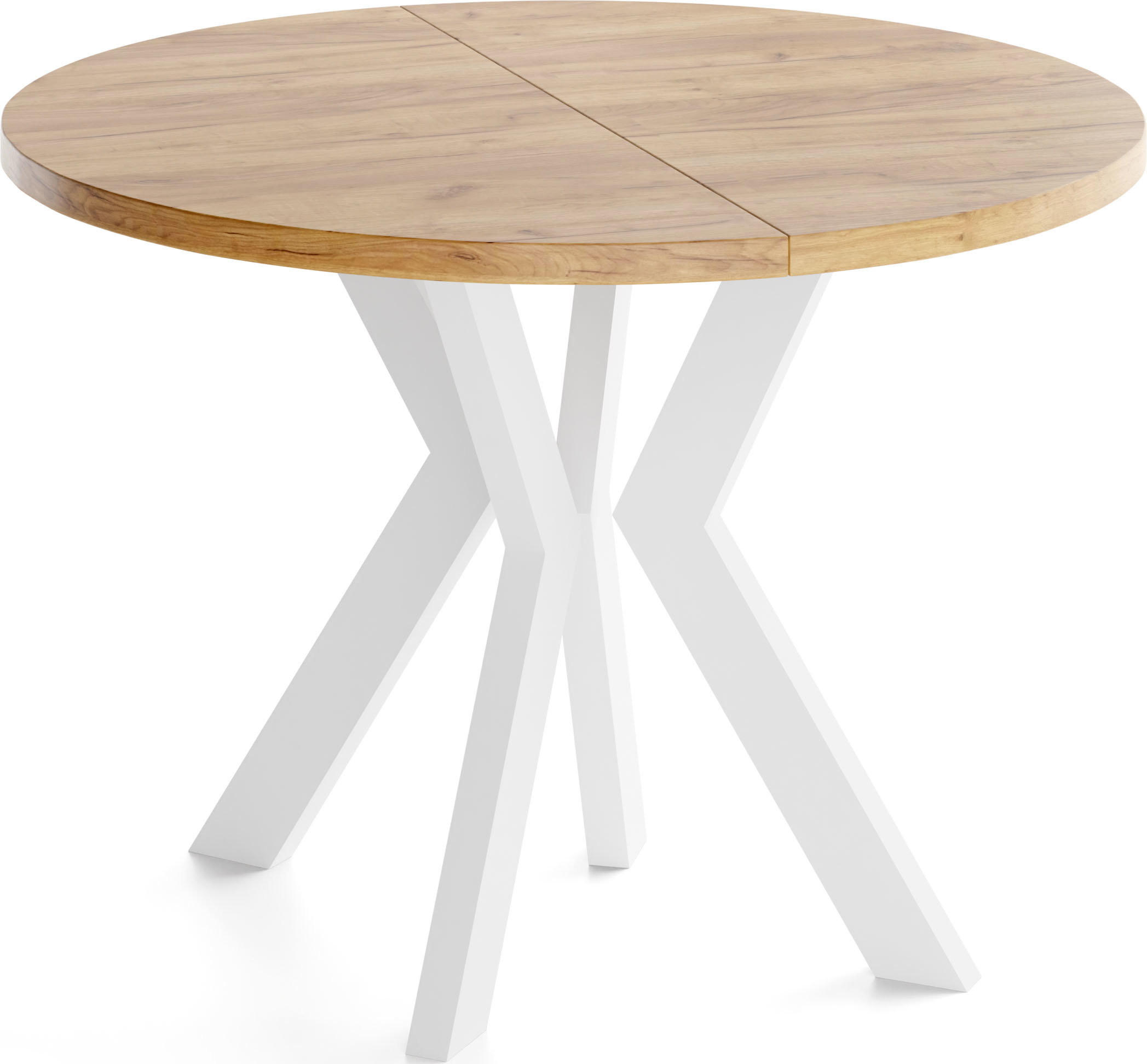 ESSTISCH Savio Weiß rund ausziehbar verlängerbar, Eiche Braun 90-190/90/77 cm - Eiche Wotan/Braun, Holz/Holzwerkstoff (90/190/77cm) - WFL GROUP