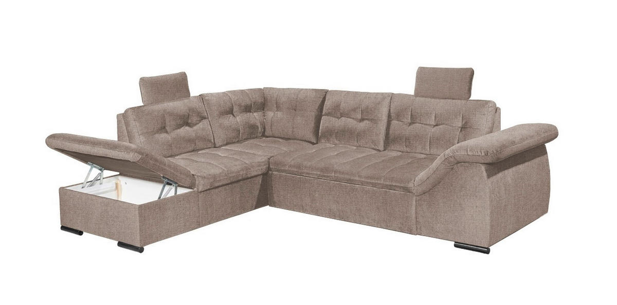ECKSOFA mit Schlaffunktion und Bettkasten, verstellbare Armlehnen - Sandfarben, Textil (217/283cm) - ed exciting design