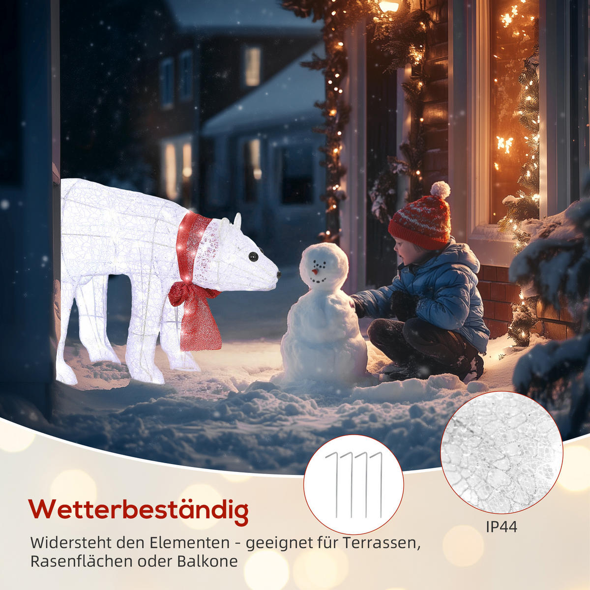 WEIHNACHTSDEKORATION Eisbärenfamilie Mutter und Jungtier mit Timer, LEDs - Weiß, Kunststoff (30/60/80cm) - Outsunny