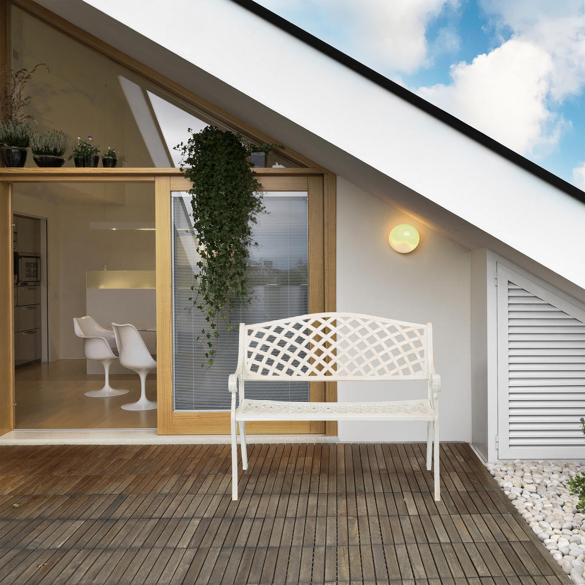 GARTENBANK - Weiß, Metall (103/83/64cm) - Relaxdays
