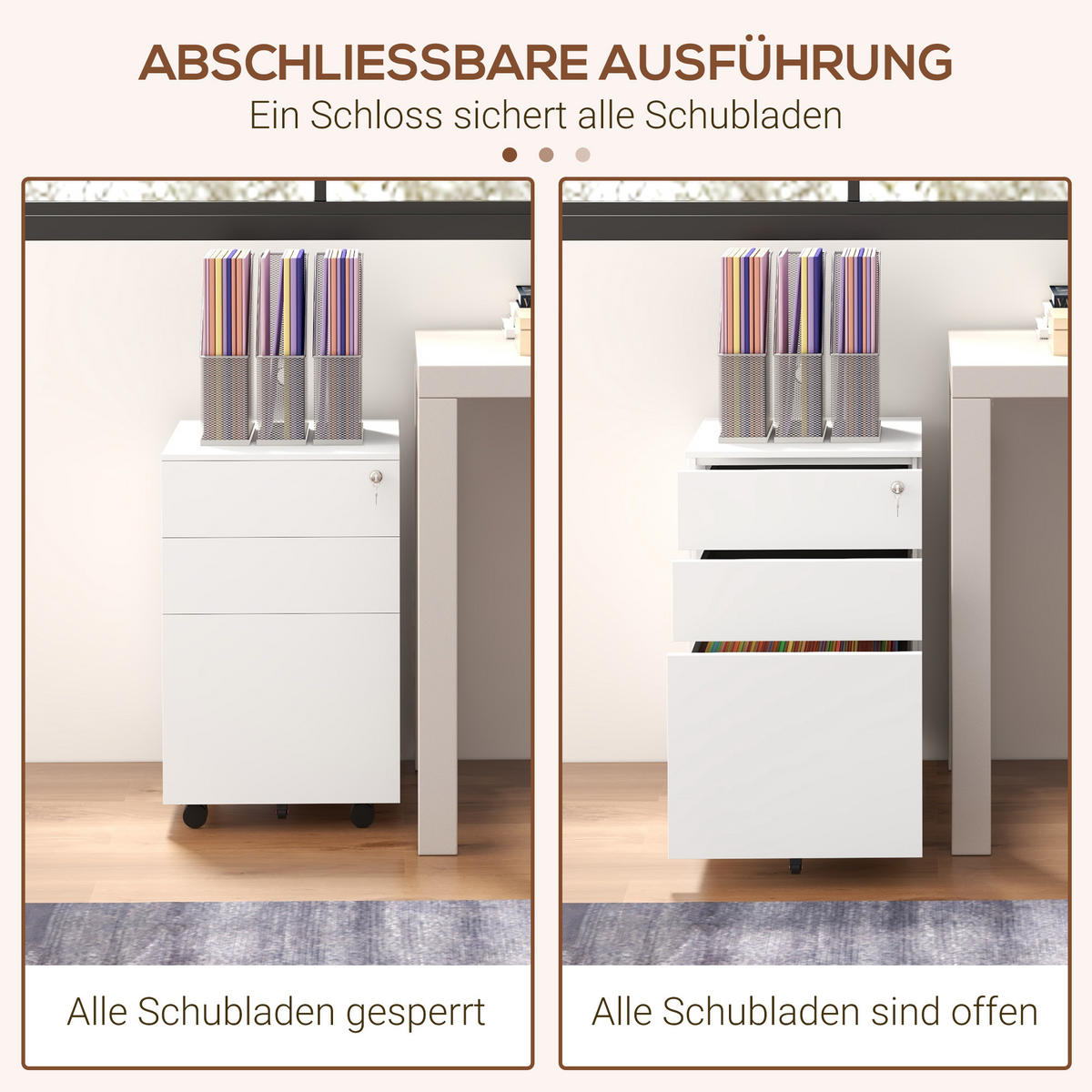 AKTENSCHRANK mit Schloss, für A5 Legal, Briefformat, Stahl - Weiß, Metall (43.5/60/37cm) - Vinsetto