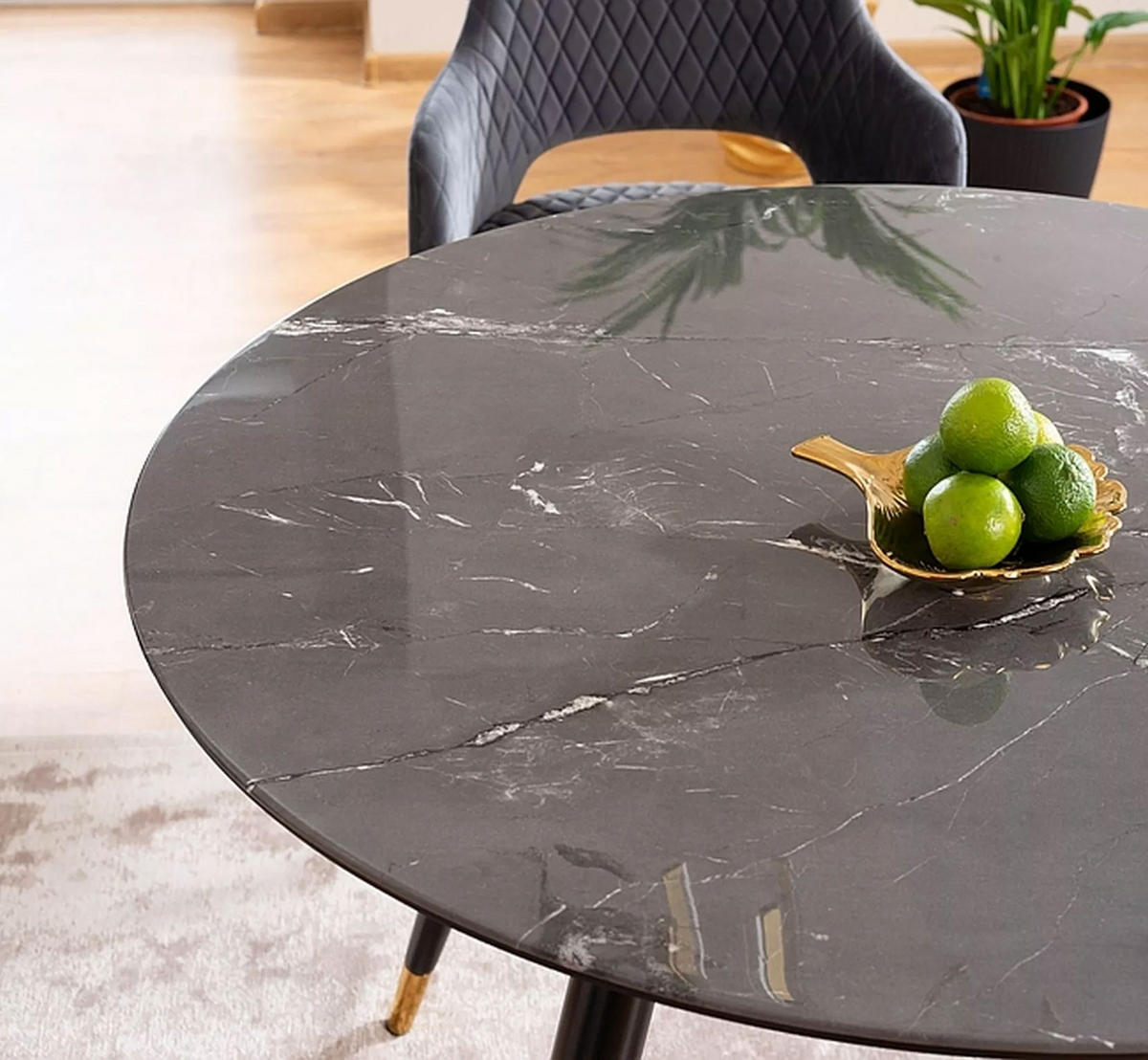 ESSTISCH Schwarz Marmor / Schwarz 100 / 100 / 76cm - Goldfarben/Schwarz, Holz/Holzwerkstoff (100/100/76cm) - Feldmann-Wohnen