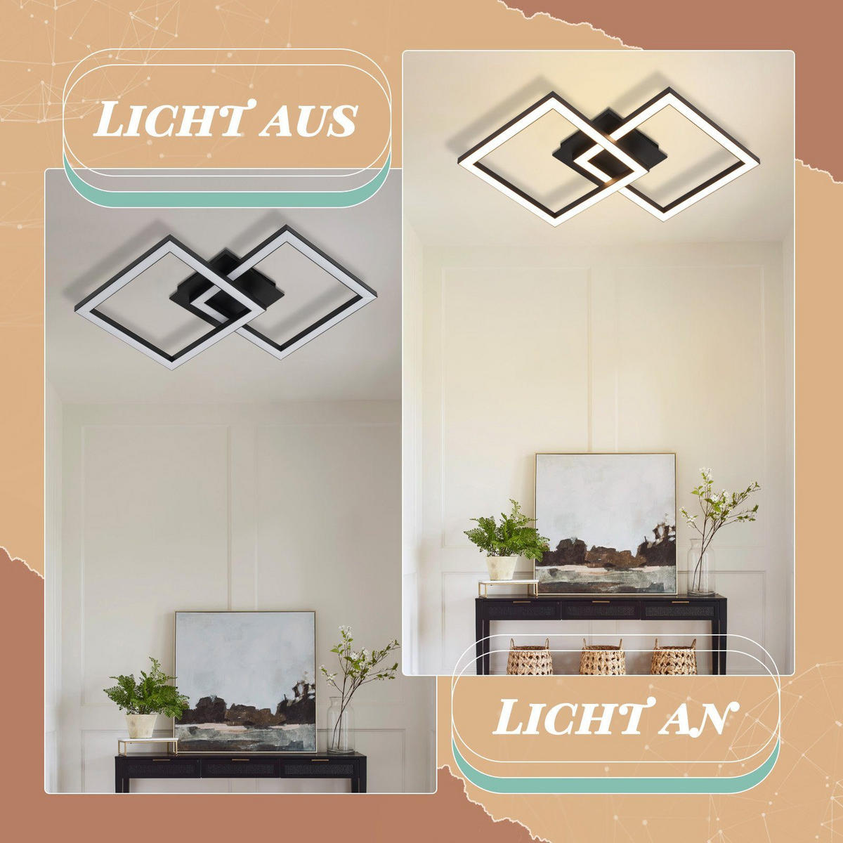 LED-DECKENLEUCHTE Eis 47/30/6 cm - Schwarz, Metall (47/30/6cm) - Nettlife
