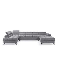 ECKSOFA PUDDING MAXI U Links mit Schlaffunktion 125x330 Velours Dunkelgrau - Dunkelgrau/Schwarz, Holz/Textil (203/421cm) - Muffo