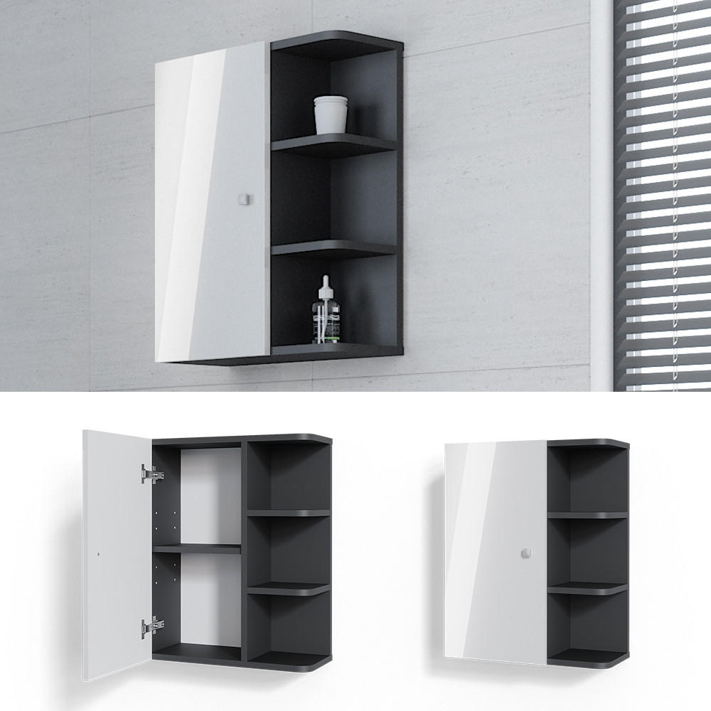 BADSCHRANK Fynn Weiß Hochglanz 47.2 x 59.2 cm - Weiß Hochglanz/Anthrazit, Holzwerkstoff (47.2/59.2/21cm) - Vicco