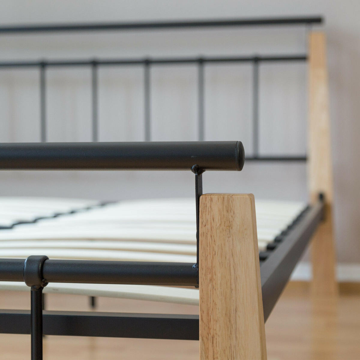 METALLBETT 160/200 cm in Schwarz Natur mit Lattenrost - Schwarz/Naturfarben, Metall (160/200cm) - Homestyle4u