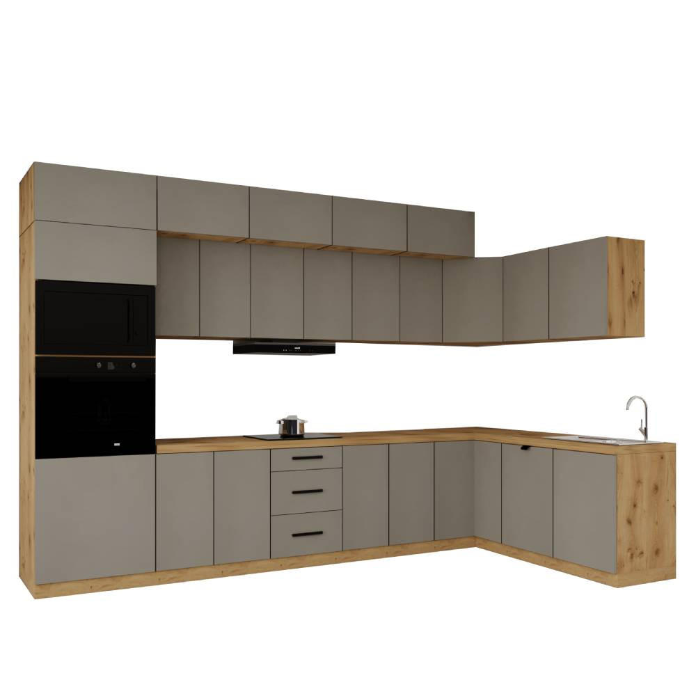 WINKELKÜCHE 360cm x 200cm- Langen KL10-M360 - in Beige/Matt - Beige, Holz/Metall (560/248/58cm)