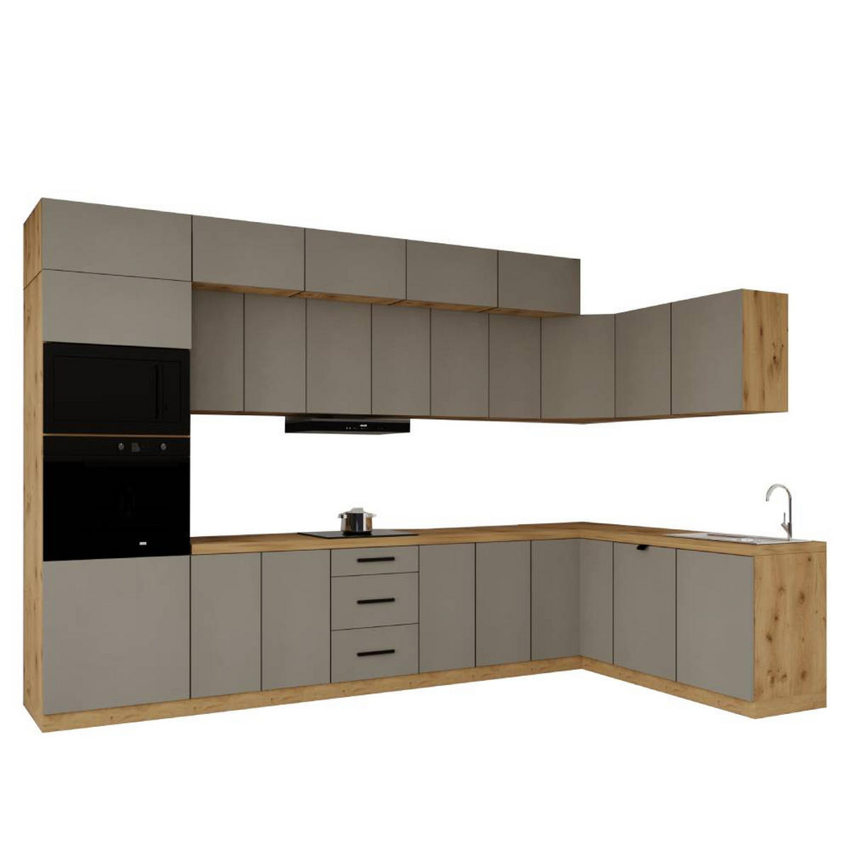 WINKELKÜCHE 360cm x 200cm- Langen KL10-M360 - in Beige/Matt - Beige, Holz/Metall (560/248/58cm)