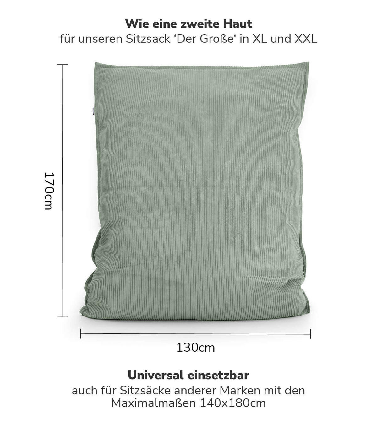 SITZSACK BEZUG Das Kuschel-Cover - Mintgrün, Textil (130/20/170cm) - Mokebo