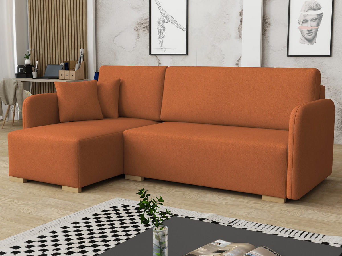 ECKSOFA Como L - Naturfarben/Orange, Holz/Textil (220/140cm) - MIRJAN24
