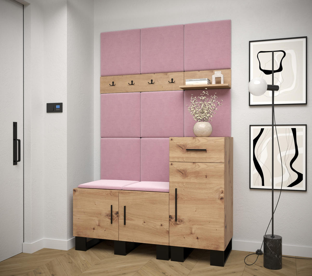 GARDEROBEN-SET 196/126/45,6 - Pink/Schwarz, Holz/Kunststoff (126/196/45.6cm) - Abiks Möbel