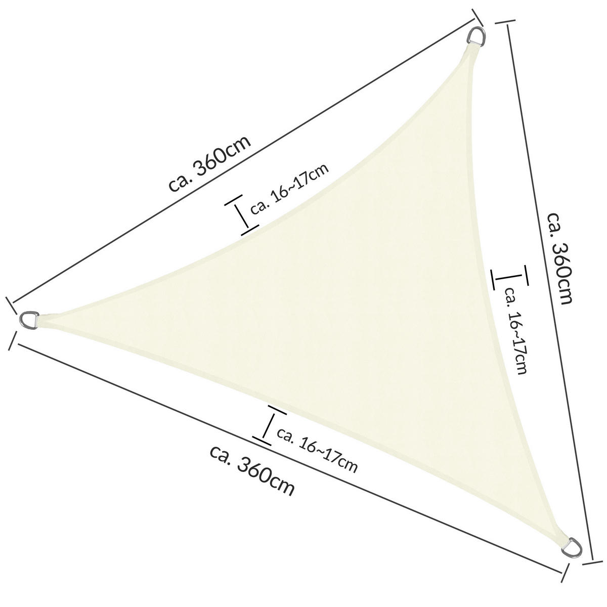 SONNENSEGEL SolVision PS9 360/360/360 cm dreieckig Creme PE - Creme, Kunststoff (360/360cm) - Sol Royal