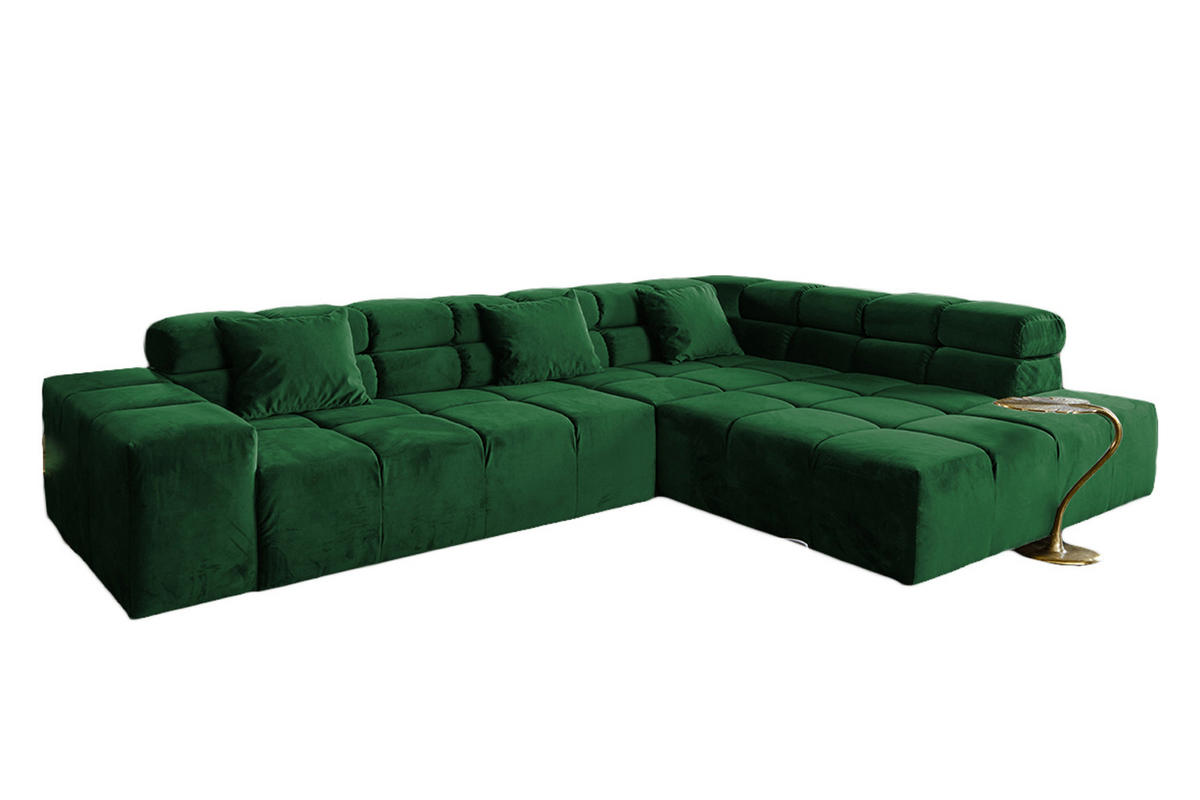 ECKSOFA MIT MOTORISCHEM SITZVORZUG NEVADA Smaragdgrün Velvet - Smaragdgrün/Schwarz, Textil (319/215cm) - KAWOLA