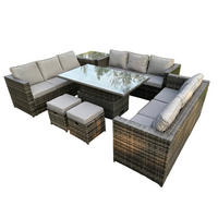 GARTENMÖBEL SET mit Beistelltisch Polyrattan 11-Sitzer - Dunkelgrau/Grau, Glas/Kunststoff - Fimous