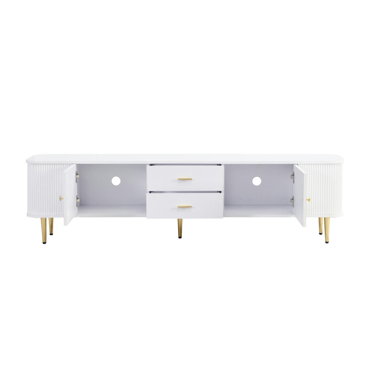 TV-SCHRANK aus MDF 170x34x45 cm Weiß mit 2 Schubladen, 2 Türen und abgerundeten Kanten - Weiß, Holzwerkstoff (170/45/34cm) - Modfu