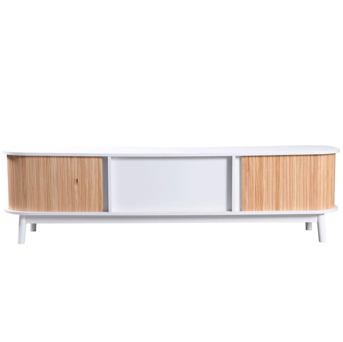 TV ormarić 170/39,5/46 cm bijeli od MDF-a s vratima i ladicama od ratana - bijela, drvni materijal (170/39.5/46cm) - OKWISH