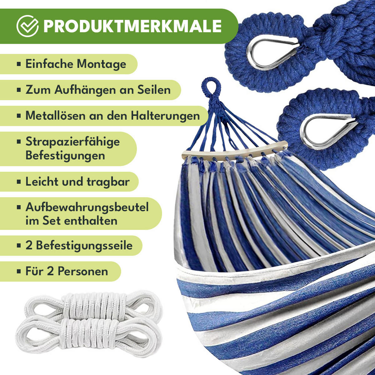 HÄNGEMATTE Weiß-Blau - Blau, Textil (150/40/260cm) - KRUMAD