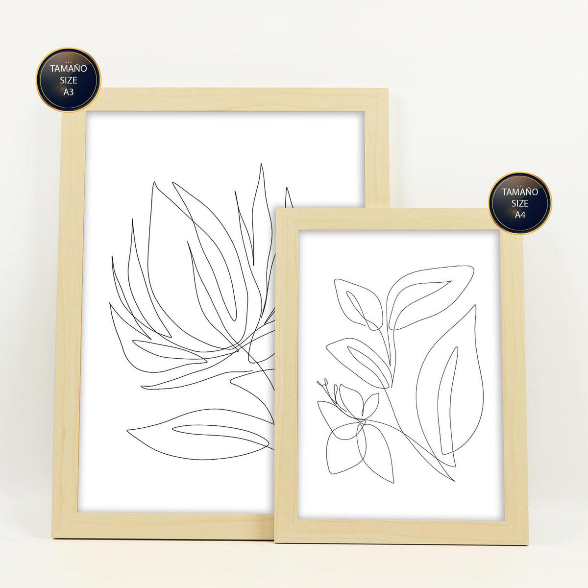 POSTER Set Mit 6 Fairer Fiore In Blume Zusammenfassung Ästhetische Dekorative Gemälde Für Ihr Wohnzimmer Zuhause A3 & A4 Rahmen Aus Hellem Holz - Beige, Papier (29/3cm) - Nacnic
