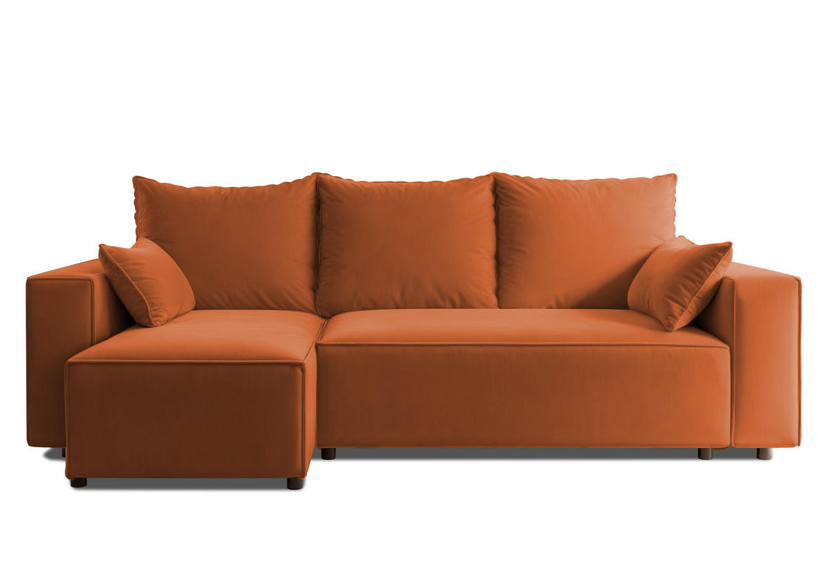 ECKSOFA Tobi mit Bettkasten und Schlaffunktion, L-Form, Velourstoff, Universal - Rostfarben, Holzwerkstoff (246/145cm) - 4ALL HOME
