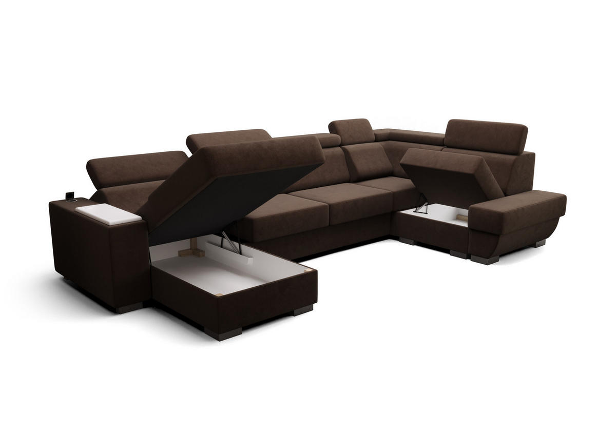 WOHNLANDSCHAFT KONGO RBN20, Eckcouch in U-Form mit Schlaffunktion, Farbe: Schwarz, Kunstleder, Ottomane Links - Schwarz, Textil (340/103/200cm) - O-Sofa