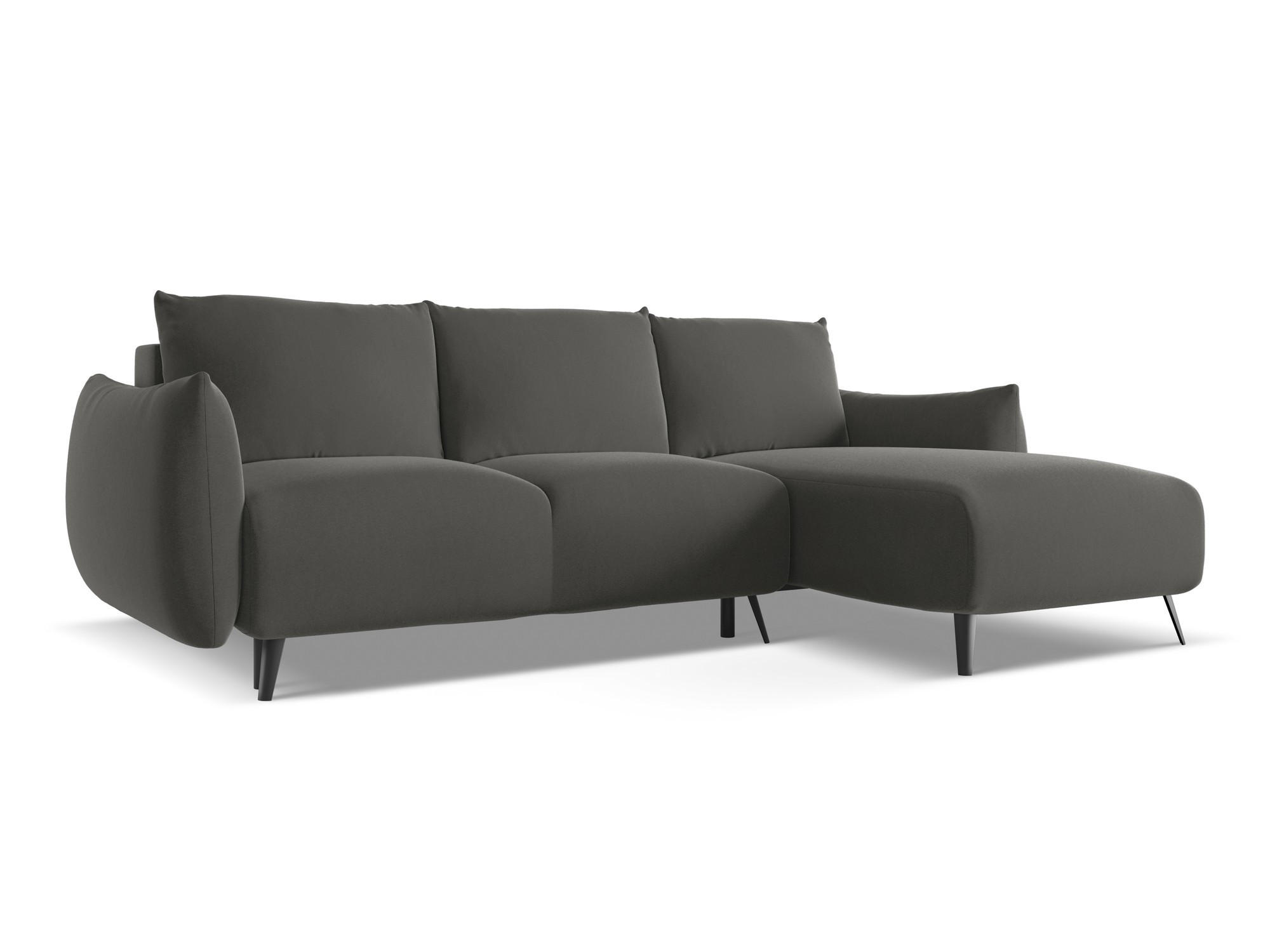 ECKSOFA mit Schlaffunktion Samt Stoff Grau - Dunkelgrau/Schwarz, Textil/Metall (242/162cm) - Makamii