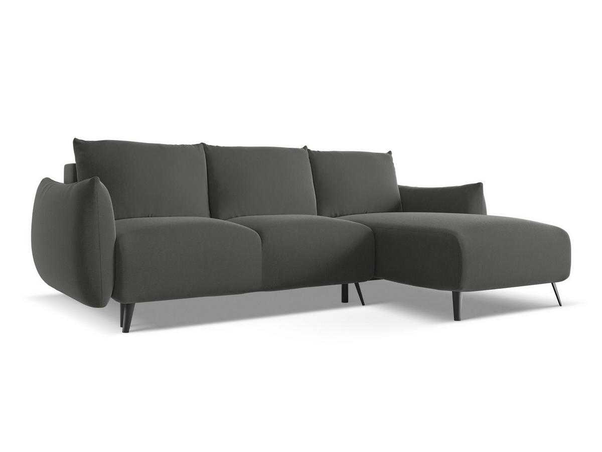 ECKSOFA mit Schlaffunktion Samt Stoff Grau - Dunkelgrau/Schwarz, Textil/Metall (242/162cm) - Makamii