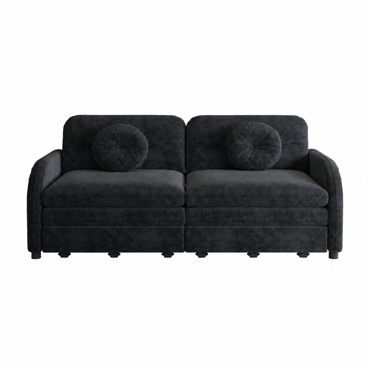 SCHLAFSOFA 166/84/90 cm Schwarz Chenille mit losen Kissen und Stautaschen an beiden Seiten - Schwarz, Textil (84/90/166cm) - Oxeza