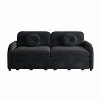 SCHLAFSOFA 166/84/90 cm Schwarz Chenille mit losen Kissen und Stautaschen an beiden Seiten - Schwarz, Textil (84/90/166cm) - Oxeza