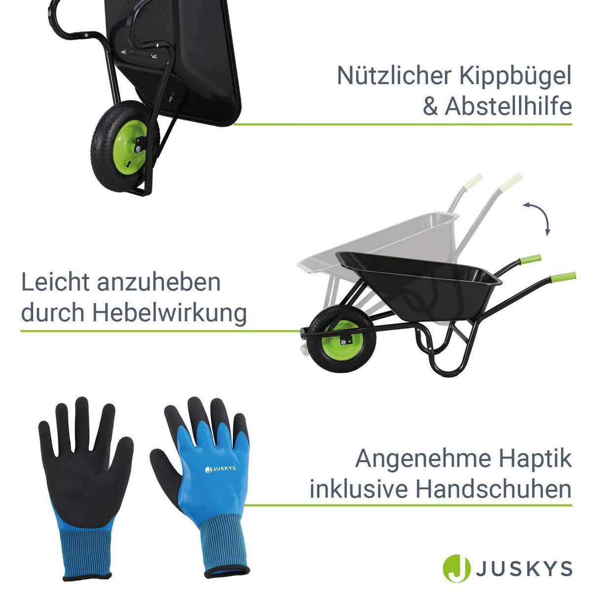 SCHUBKARRE Garden schwarz 100L mit Handschuhen - Schwarz, Metall (59/62/141cm) - Juskys