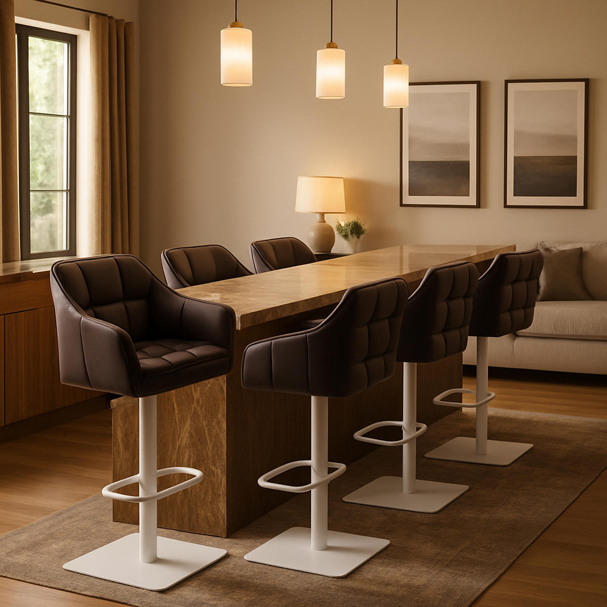BARHOCKER 2er Set Damaskus Kunstleder weiß braun - Braun/Weiß, Textil/Metall (64/110/48cm) - TPFLiving