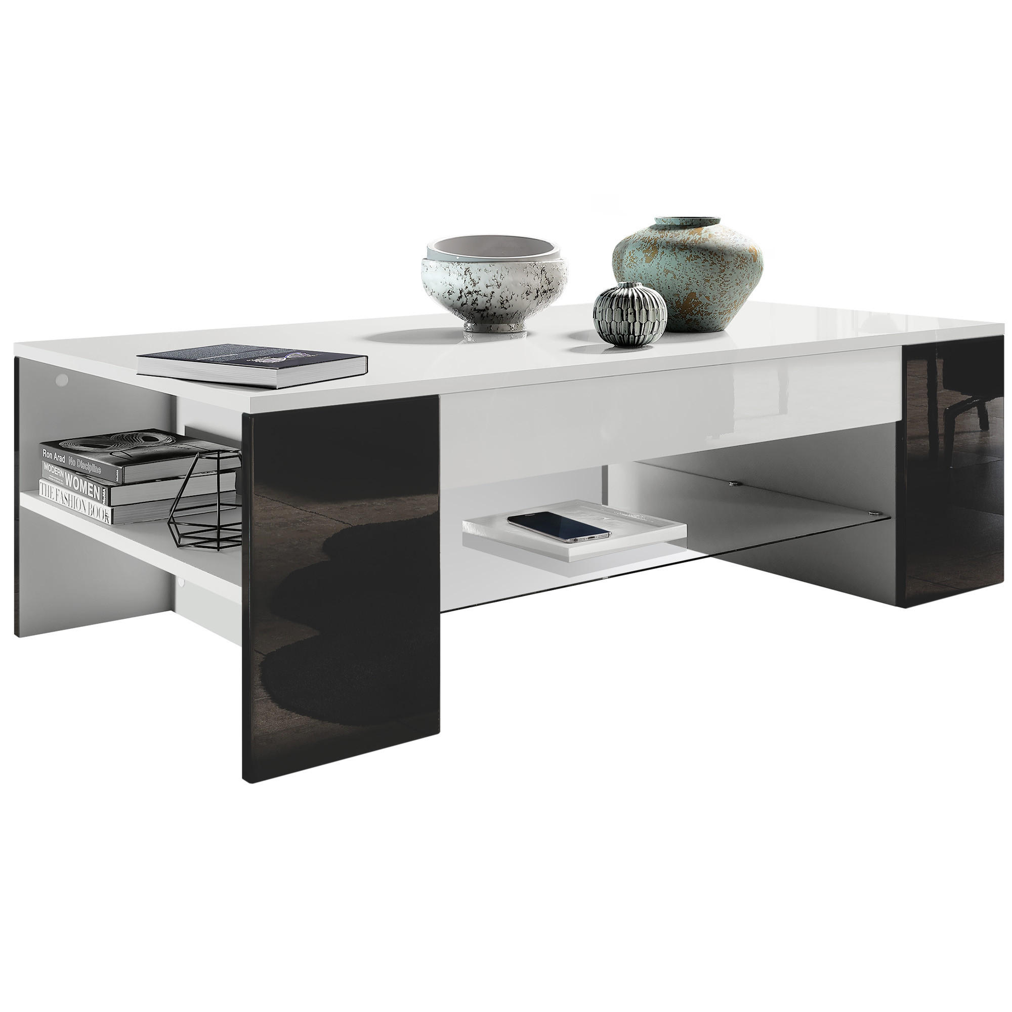 COUCHTISCH Clip Blenden in Schwarz Hochglanz - Schwarz Hochglanz, Holzwerkstoff (60/118/37cm) - Vladon