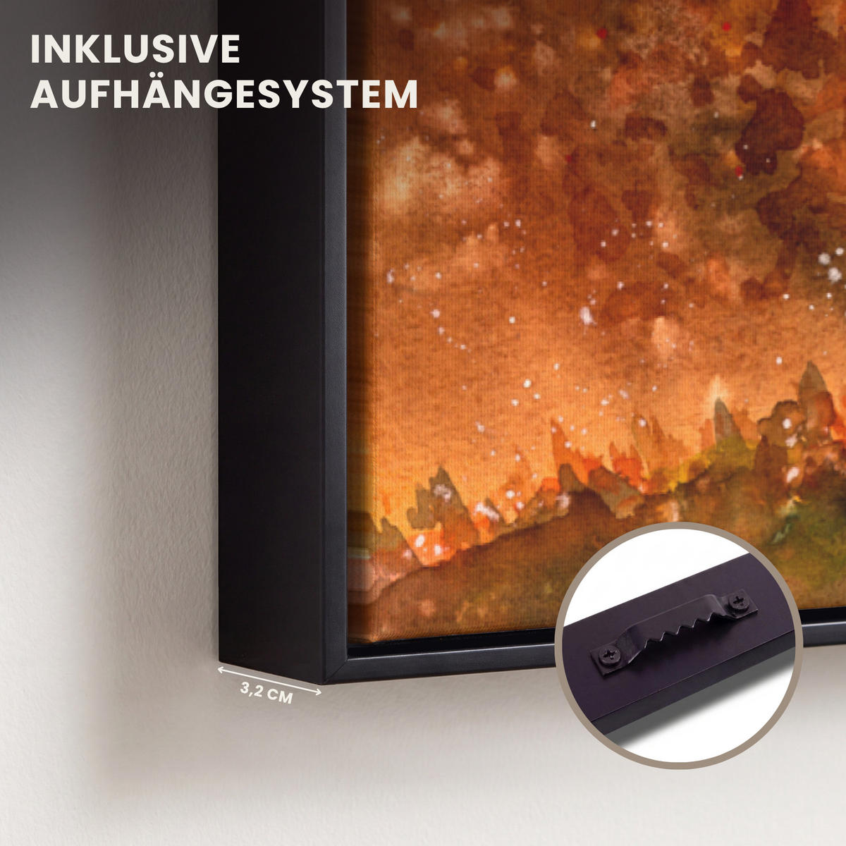 LEINWAND Bilder mit Rahmen - Natur - Ölfarbe - Hirsche - Tiere - Herbst - Orange - 80x60 - Orange, Textil (80/60cm) - MuchoWow
