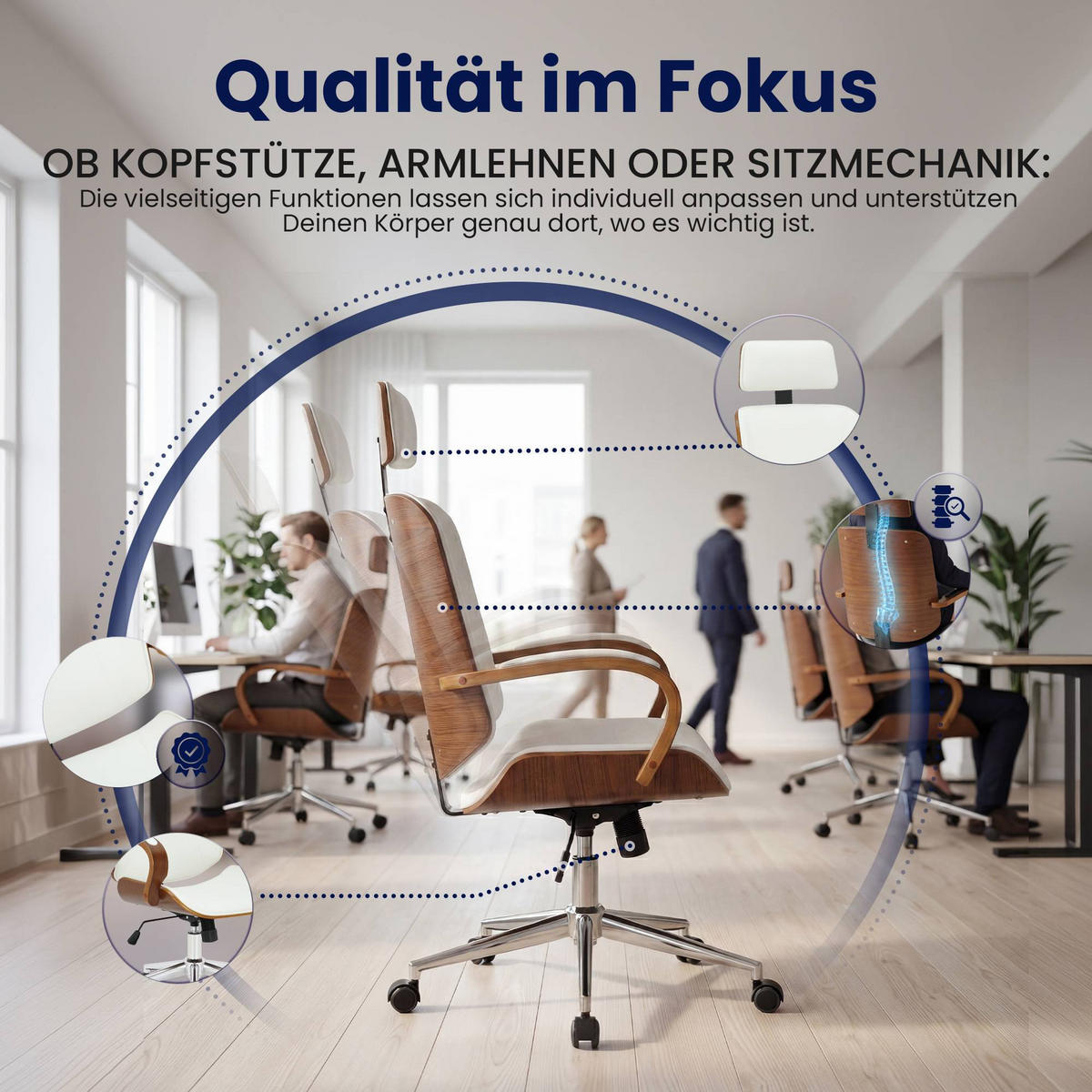 DREHSTUHL Lederlook Walnuss/Weiß - Walnussfarben/Weiß, Textil/Metall (70/118/70cm) - CLP