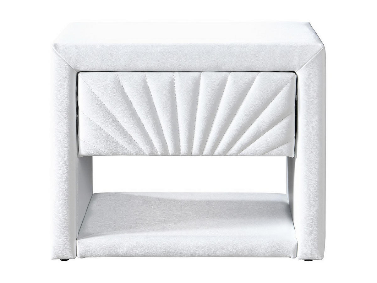 NACHTTISCH - 1 Schublade und 1 Ablage - Kunstleder - Weiß - ULAMI - Weiß Hochglanz, Leder (50/41/35cm) - Vente-Unique