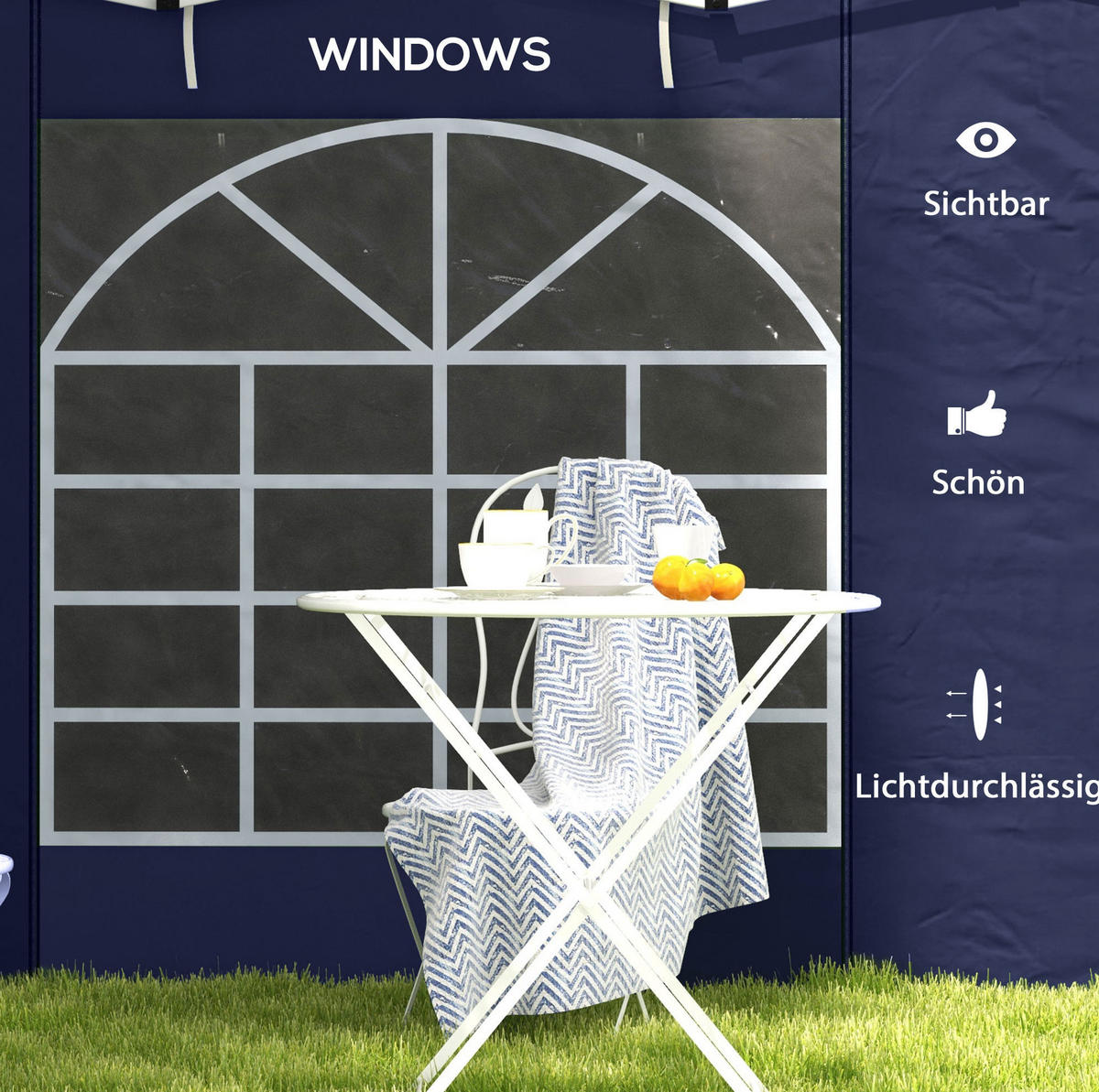 PAVILLON-SEITENWÄNDE 295/195 cm im 2er-Set aus Polyester mit Fenstern, Reißverschlusstüren und Riemenbefestigung, Blau - Blau, Kunststoff (195/195/295cm) - Redom