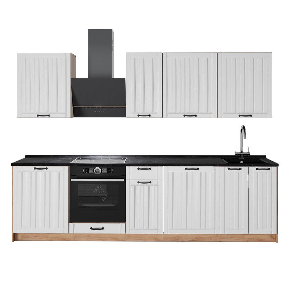 KÜCHENZEILE Fame-Line, Weiß Landhaus/Goldkraft Eiche, 280 cm, AP Anthrazit - Honigeiche/Weiß, Holzwerkstoff (280/206.8/60cm) - Vicco
