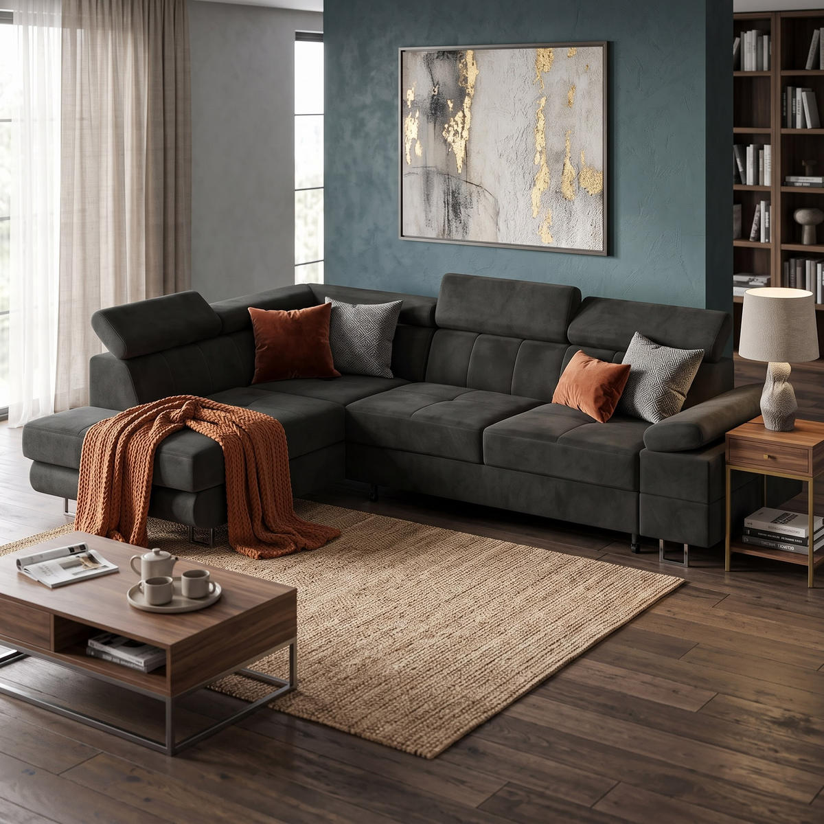 ECKSOFA CAROLINE Links Hellrosa Velours-Stoff mit Schlaffunktion und Bettkasten - Chromfarben/Pink, Textil (253/190cm) - Barchello