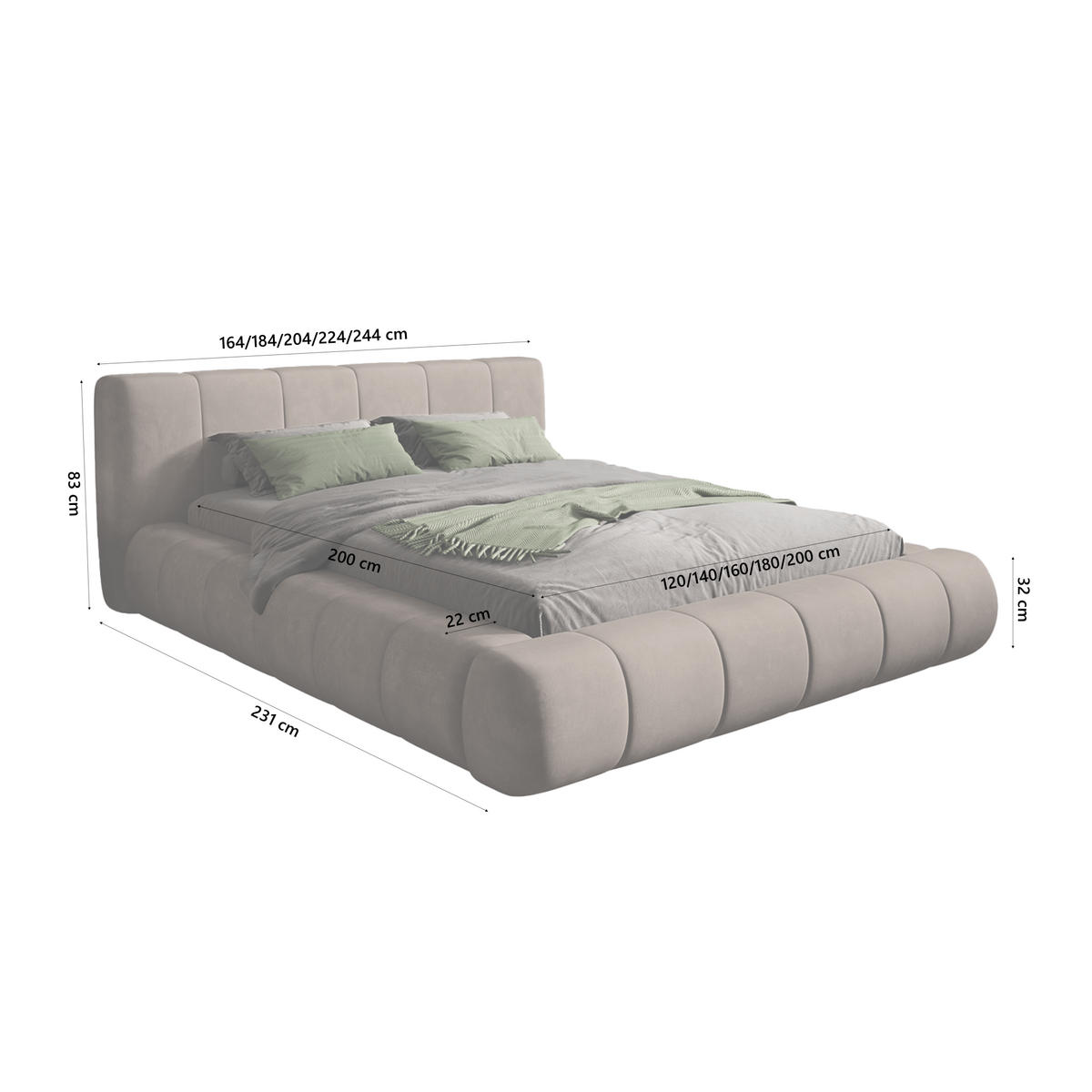 POLSTERBETT AVILLA 160x200 cm, Taupe - Taupe, Textil (200/160cm) - Fedve